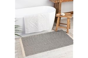 Lahome Boho Kitchen Runner, 2x4.3 Bathroom Runner Rug Lightweight Entryway Rug Woven Cotton Throw Mat with Tassels, Farmhouse Non Shedding Washable Black Rug Low Pile Runner for Bedroom Doorway