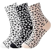 Arukora Leopard Animal Socks Size 5-9, Women Cheetah Print Crew Soft Polka Dot Cotton Ankle Sock