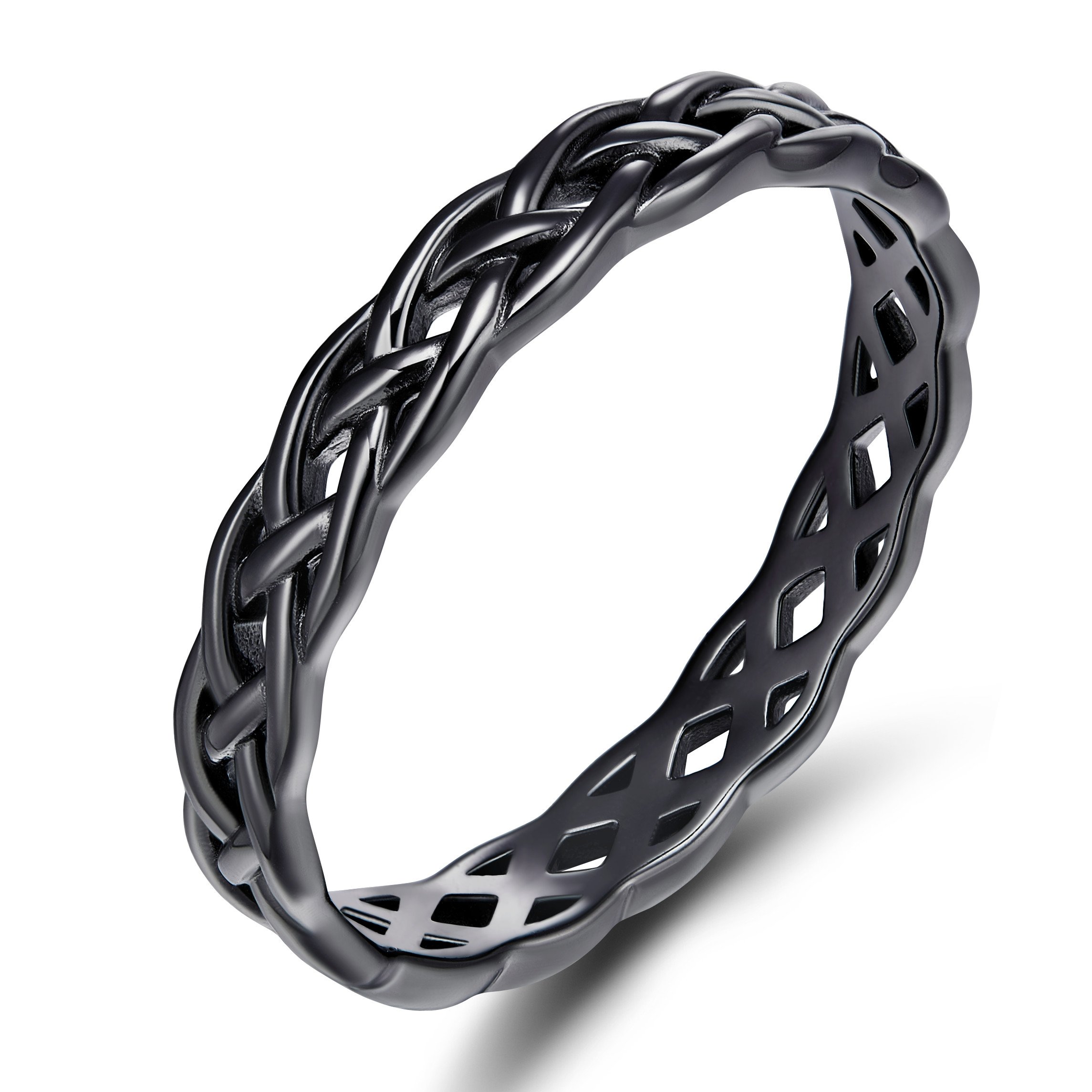 925 Sterling Silver Black Celtic Knot Eternity Band Ring Engagement Wedding Band 4mm Size 4 - 11