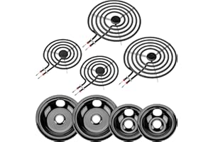 5304430149 5304430150 Black Stove Drip Pans Set of 4 & MP22YA Electric Range Burner Replacement for Frigi-daire Ken-more Tap-pan Stove, Porcelain Burner Drip Pans & Electric Stove Burner by Fetechmate