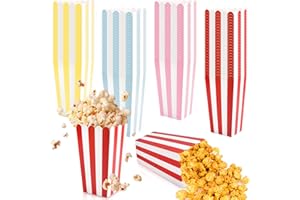 Worldity 96 Pcs Popcorn Boxes, Movie Night Popcorn Boxes for Party, Oil-Proof White Cardboard Striped Mini Popcorn Bags, Nice