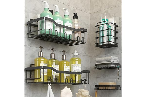 Coraje Shower Caddy, Shower Shelves [5-Pack], Adhesive Shower Organizer No Drilling, Large Capacity, Rustproof Stainless Stee