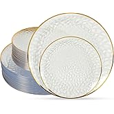 ISFANGCO 72Pcs Clear Plastic Plates with Gold Rim, Clear Disposable Plates, Hammered Party Plate Includes 36 Dinner and 36 Dessert Plates for Party & Wedding