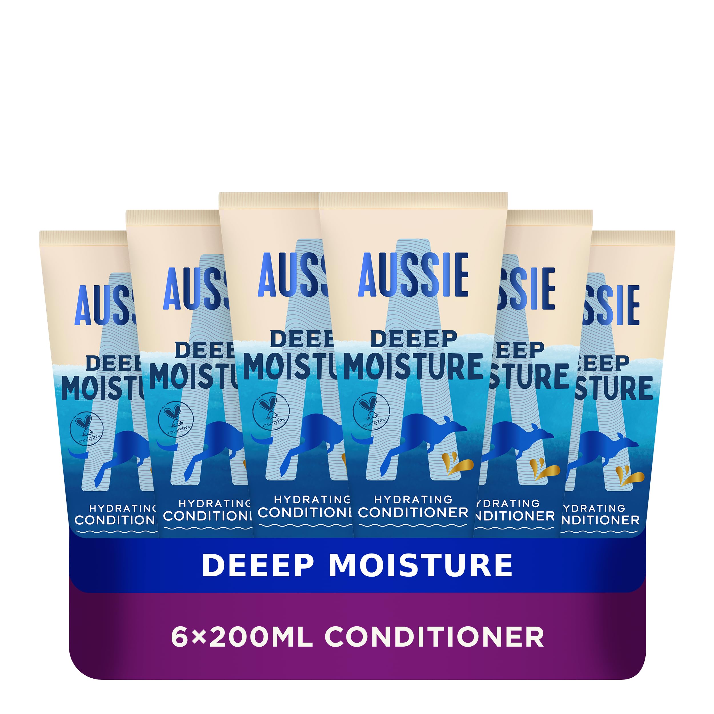 Aussie Deeep Moisture Vegan Hair Conditioner - For Very Dry, Thick and Curly Hair - With Avocado Oil, Jojoba Oil and Macadamia Nut Oil, 6 units x 200 ml