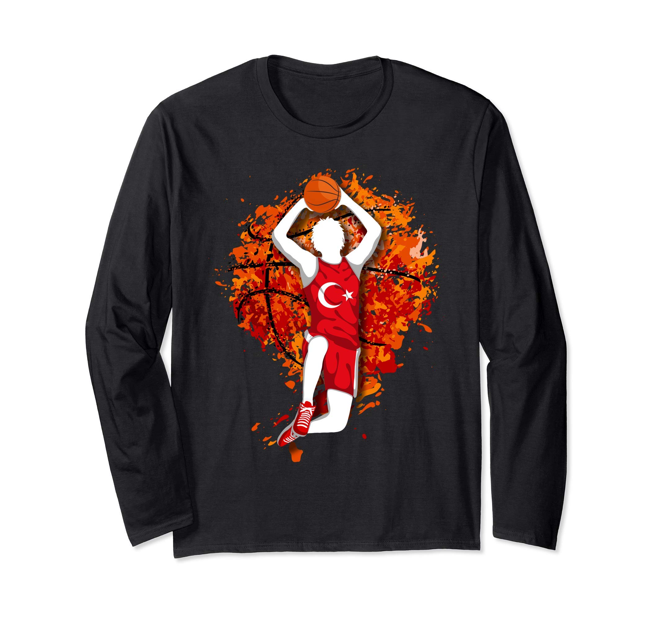Turkey Basketball Turkish National Flag Slam Dunk Sport Art Long Sleeve T-Shirt