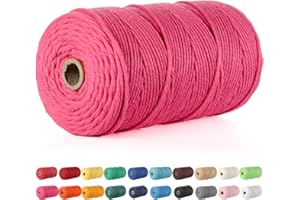 Macrame Cord, POZEAN 3mm x 220 Yards (about 200m) Cotton Rope,100% Natural Cotton Macrame Rope for Wall Hanging, Plant Hangers, DIY Crafts Knitting, Christmas Wedding Decorative Projects (Rose Red)