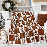 Buryeah Christmas Gingerbread Man Knit Throw Blanket, 50 x 60 Inch Xmas Reversible Knitted Throw Blanket, Cozy Lightweight Soft Gift for Couch Sofa Bed