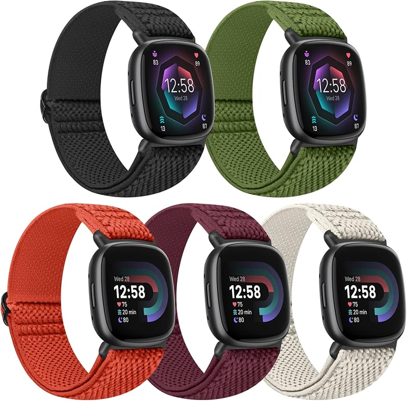 Tiptops 5 Pack Nylon Loop Straps for Fitbit Versa 4 Versa 3 Sense 2