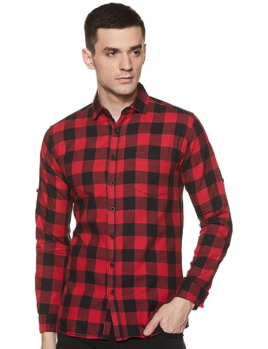 Buy Novarc Men's Cotton Full Sleeve Slim Fit Checkered Casual Shirt (Red and Black, 40) at Amazon.in