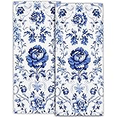 amepay Retro Blue Floral Hand Towels - 2 Pack, 14.5" X 28", Soft Microfiber Polyester Towel Set with Elegant Vintage Flower Pattern, for Classic Bathroom Kitchen Spa Hotel Decor Gifts Women Girls