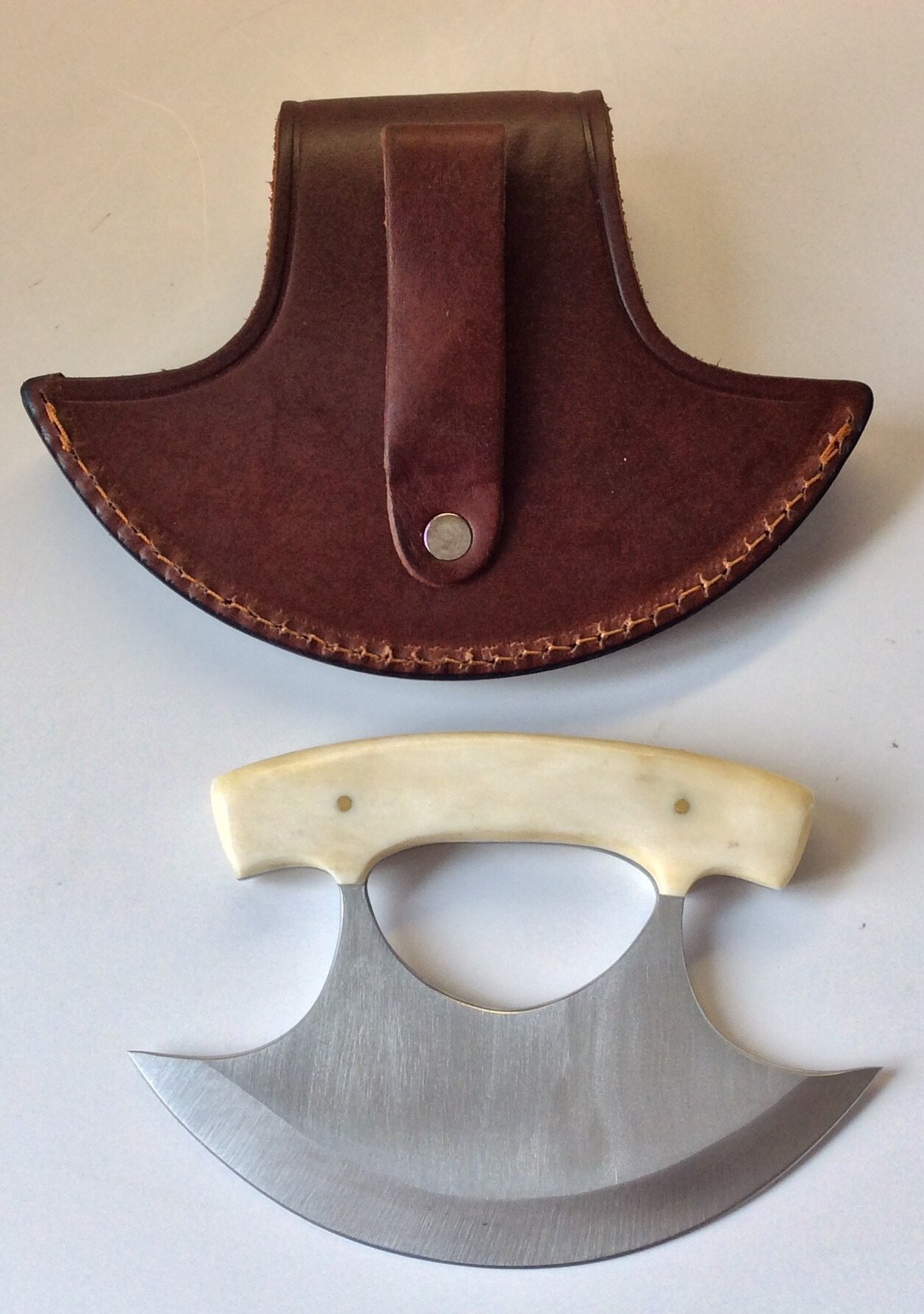 Bone Handle Ulu Knife w/ Genuine Leather Sheath Buy Online in UAE