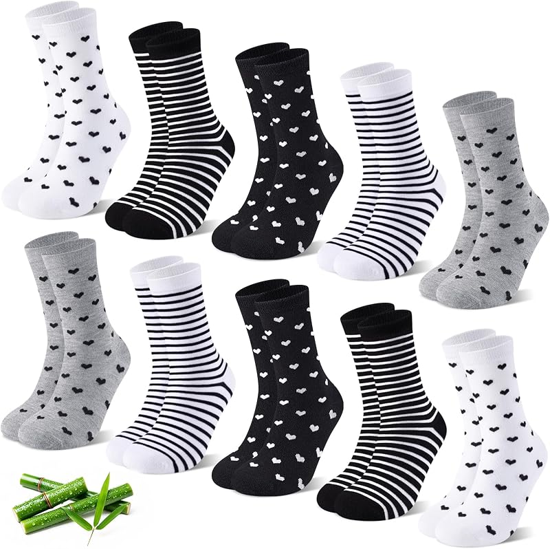 Calzini Donna in Bambù, Calze Donna 10 Paia Cuori & Righe Regalo