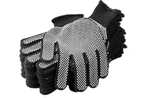 COOHORN 24Pcs Work Glove Liners Dry Hand Anti-slip Dots Coating Knitted Working Glove - Stretchy Cloth Glove for Fishing Gril