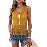 BB&KK Womens Crochet Tops Tie Front Sleeveless Sweater Vest Knit Tops 2025 Summer Cardigan Hollow Out Beach Cover Up