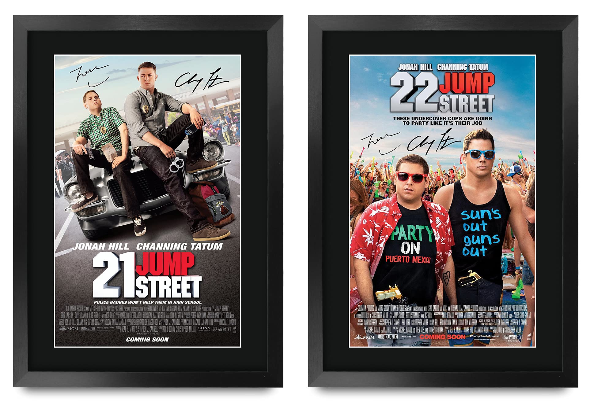 HWC Trading FR A3 Jump Street Collection x 2 Jonah Hill, Channing Tatum Gifts Printed Poster Signed Autograph Picture for Movie Memorabilia Fans - A3 Framed