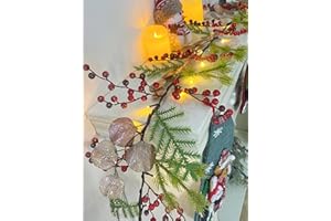 GUDEGOU 6FT Christmas Garland with Red Berries, Lights, Pine, Battery Operated Garland Christmas Timer,Pre-lit Garland for Holiday Mantle Fireplace Stair Railing Decor