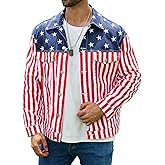 Bindefon Festival Print Jacket for Men Trucker Unlined Coats Button Down Collar Tops