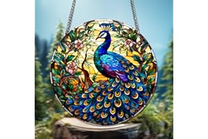 HOTIYOK Blue Peacock Acrylic Window Hangings Beautiful Stained Window & Wall Decor, Ideal Housewarming Gift, Home Decor for Mom Grandma Wife Teacher Safari Animal Lover