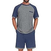 NUOKESASI Mens Pajamas Set Sleepwear Soft Comfy Short Sleeve Loungewear