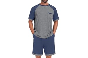 NUOKESASI Mens Pajamas Set Lightweight Summer Pjs Sleepwear Soft Comfy Short Sleeve Loungewear Print With Pocket (S-4XL)