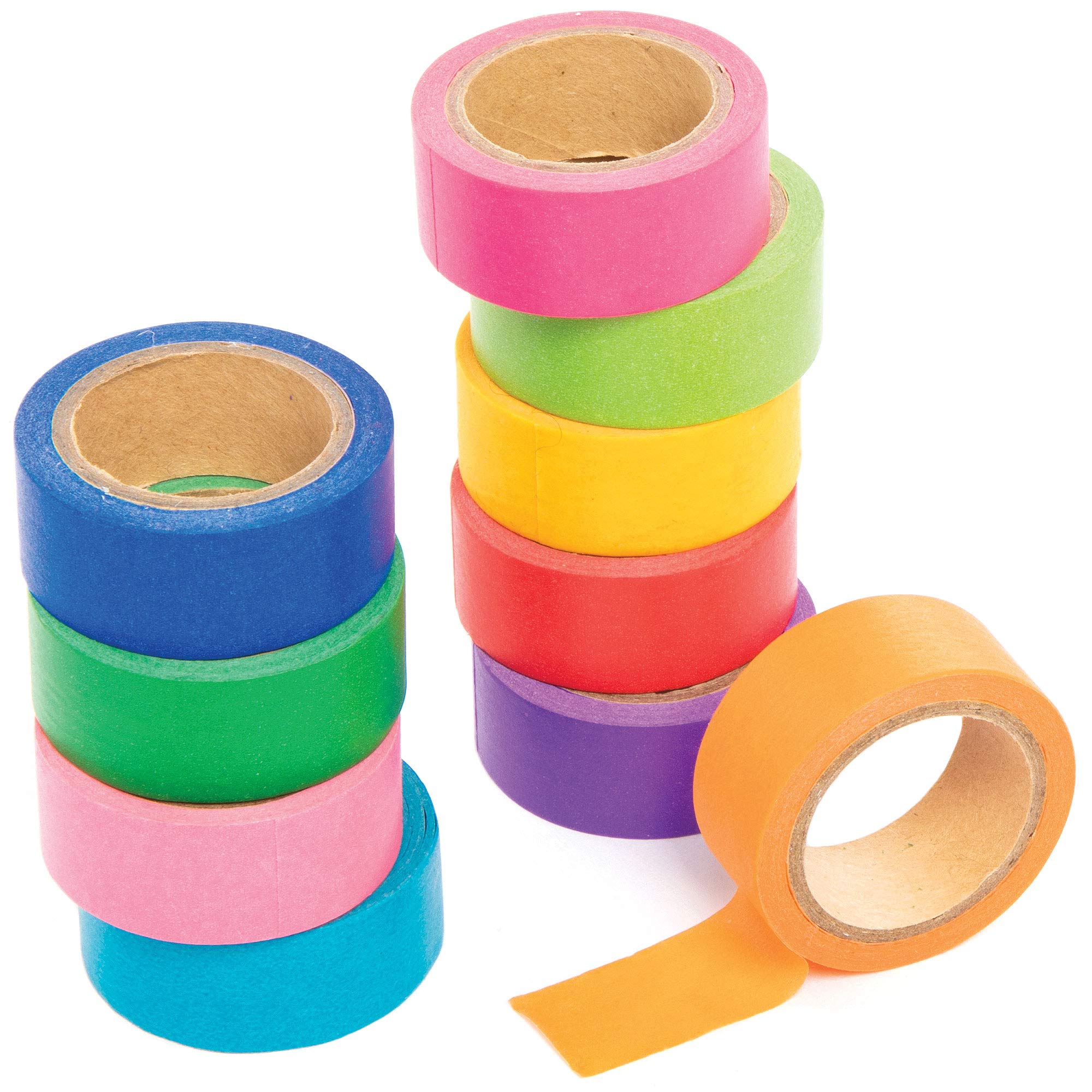 Baker Ross AT794 Rainbow Colours Washi Tape - Pack of 10, Sticky and Decorative for Card Craft, Scrapbooking and Arts and Crafts for Kids