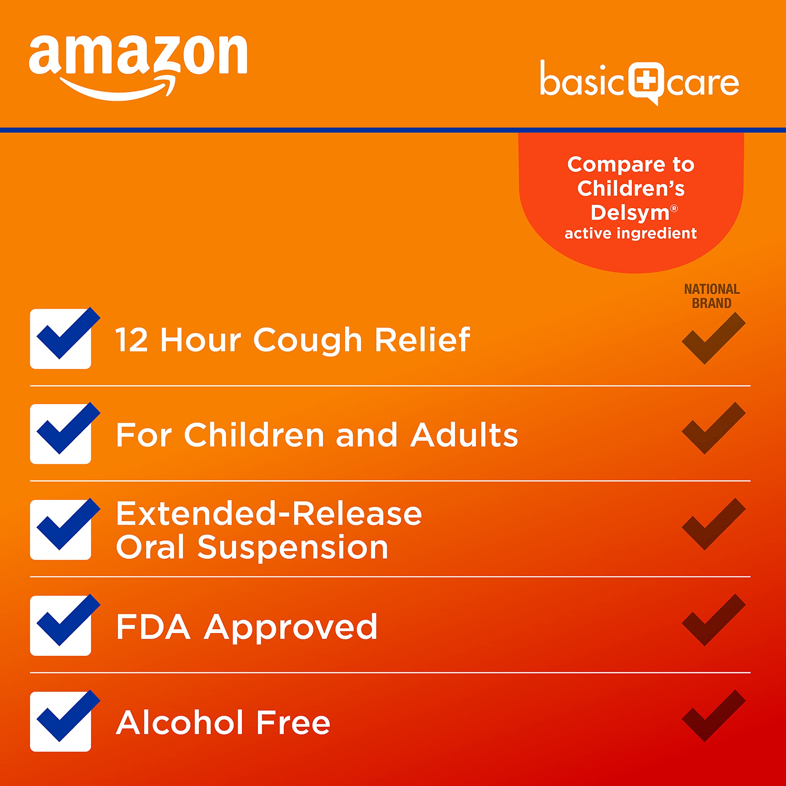 Amazon Basic Care Children's Cough Suppressant DM Syrup, Orange Flavor, 5 fl oz (Pack of 1)