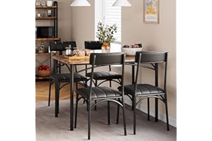 Fancihabor Dining Table Set for 4, Kitchen Table and Chairs, Rectangular Dining Room Table Set with 4 Upholstered Chairs, 5 Piece Kitchen Table Set for Small Space, Apartment, Retro Brown