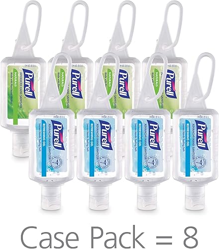 PURELL Advanced Hand Sanitizer Variety Pack, Naturals and Refreshing Gel, 1 fl oz portable flip-cap bottle with JELLY WRAP Carrier (Pack of 8) - 3900-09-ECSC