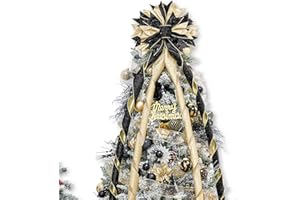 Hismir Christmas Tree Topper Bow, 53x13 Inches Large Christmas Bow with Glitter Streamer, Decorative Ribbon Bows for Xmas Tree Wreath Door Festival Home Decor(Black & Gold)