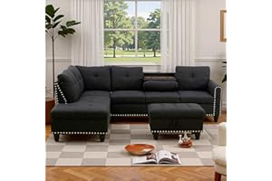 Trygoal L Shaped Couches for Living Room, Sectional Couch Living Room Furniture with Storage Ottoman, Modular Sectional Sofa with Movable Chaise for Apartment Office, Black Grey