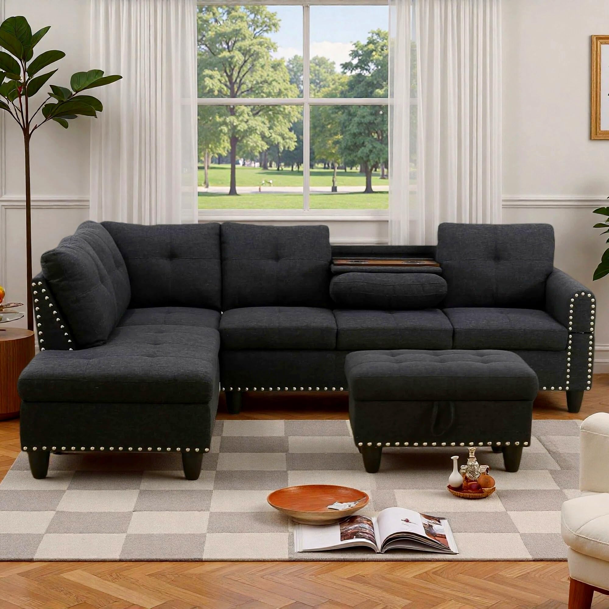 Photo 1 of Trygoal L Shaped Couches for Living Room, Sectional Couch Living Room Furniture with Storage Ottoman, Modular Sectional Sofa with Movable Chaise for Apartment Office, Black Grey