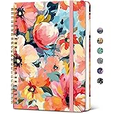 Taja Spiral Lined Journal for Women, Notebook for Work with Pretty Cover, 140 College Ruled Pages, Hardcover Notebook for Journaling, Note Taking, Bible Study, Pastel Garden