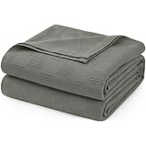 100% Cotton Blanket Queen Size Thermal Blanket (90"x90") - Lightweight &amp; Breathable Cotton Blanket for Bed, Soft Cotton Throw Blanket for All Season Layering - Queen Bed Blanket