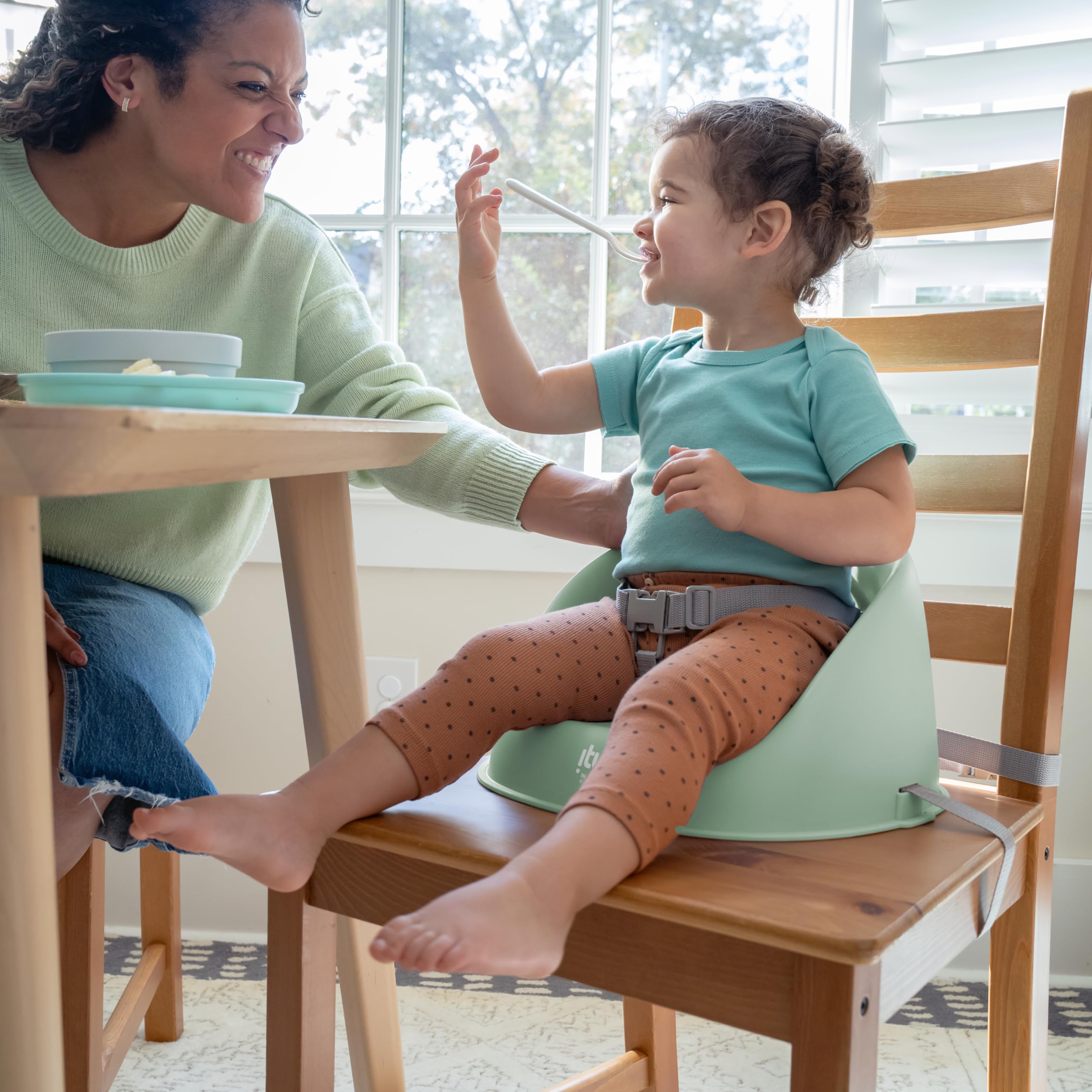 Ingenuity: ity by Ingenuity My Spot Easy-Clean Baby Booster Feeding Chair, 3-Point Harness, Washable Removable Straps - Green