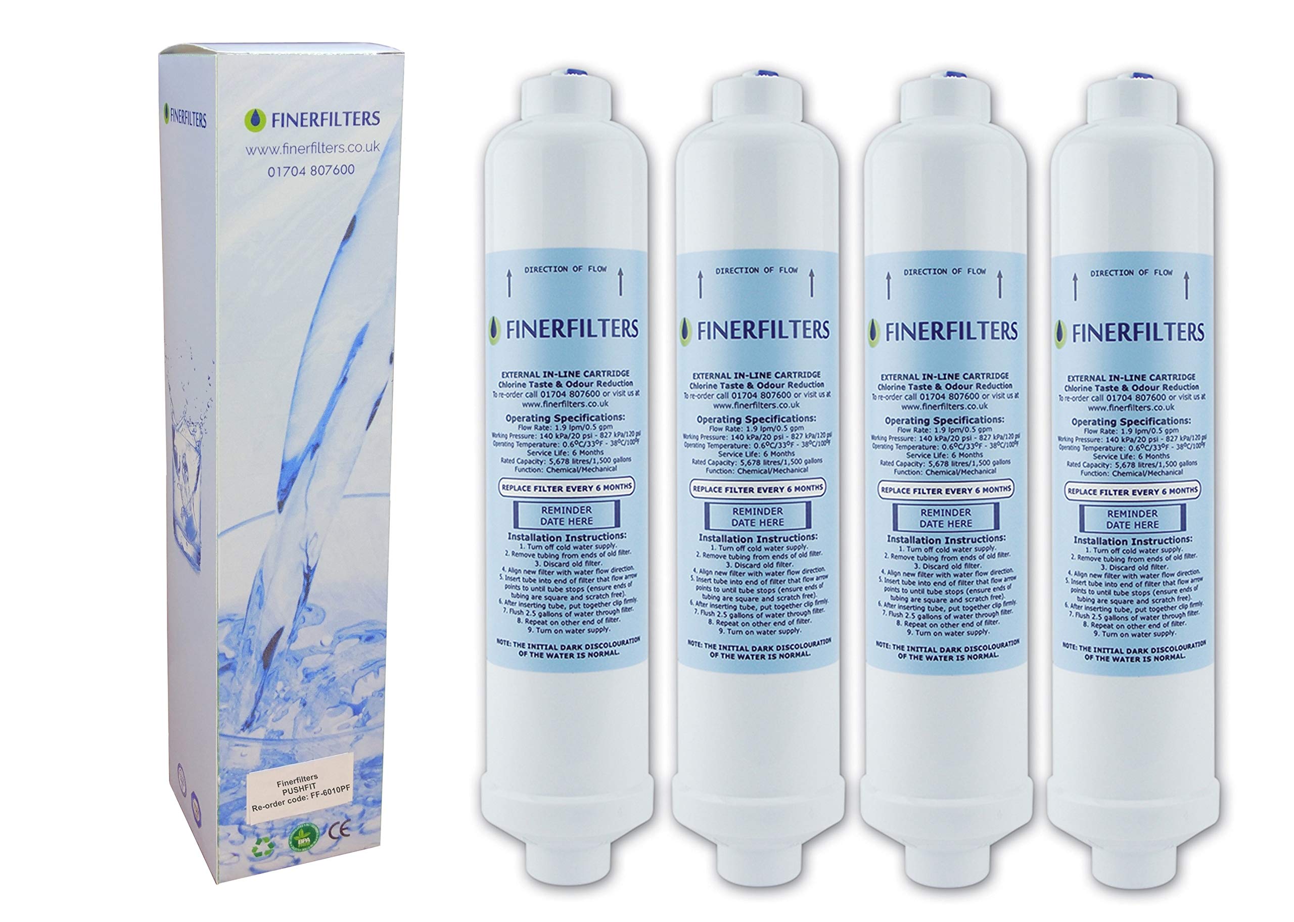 Finerfilters FF-6010PF Inline Water Filter Compatible With B&Q Aquashield 2000712 Undersink Kit (4 Pack)