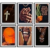 6pcs Black man Canvas Wall Art Black Man Trend Luxury Street Painting Pictures Decor Fashion African American Posters Prints Artwork for Living Room Bedroom Scene Home Decoration Unframed
