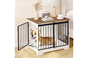 Hzuaneri Dog Crate Furniture, 81cm Double Door Dog Crate with Barn Door, Dog Kennel Indoor, End Side Table Wooden Dog Crates 