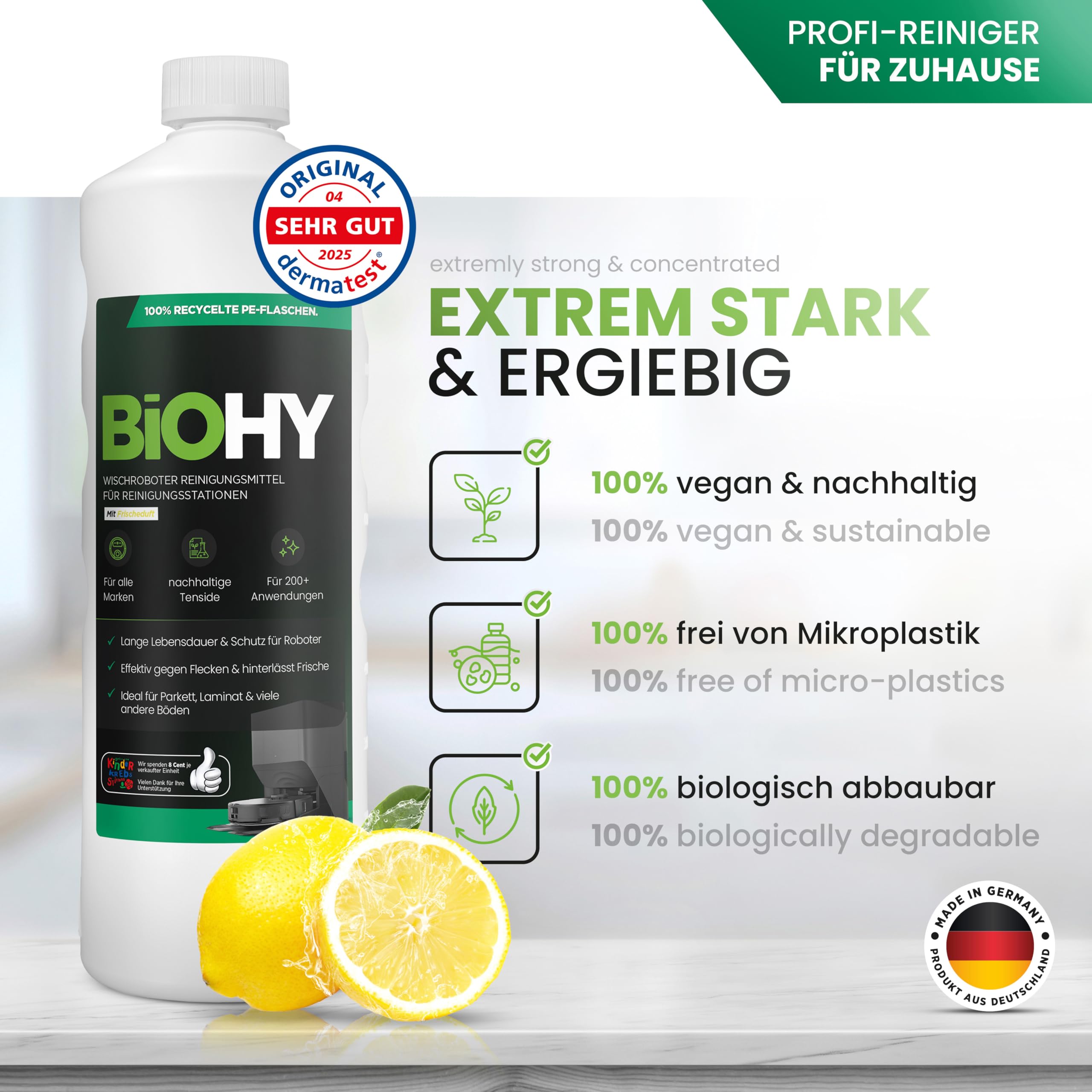 BiOHY Wischroboter Reiniger für Station mit Frischeduft (1L) | Bodenreiniger Wischroboter & Reinigungsmittel für Saugwischer und Saugroboter Konzentrat für Parkett, Fliesen & Hartböden 2