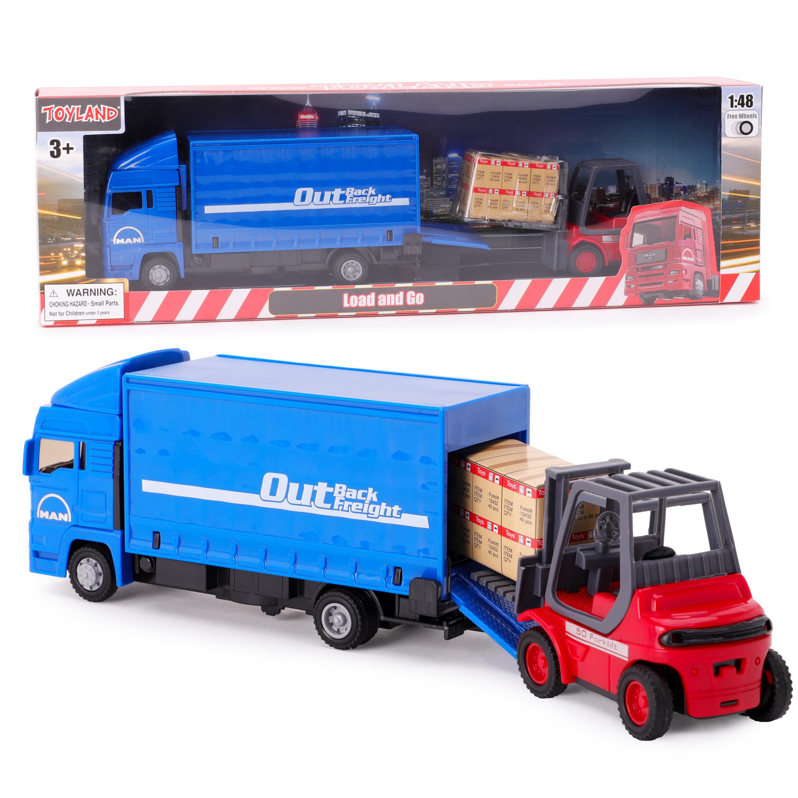 Toyland® 15cm (6") Load & Go Vehicle Set - Die-Cast MAN Freight Truck with Forklift & Pallet - Transport Lorry Toy - 1:48 Scale with Metal & Plastic Construction - Suitable for Kids 3+