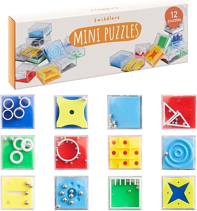 THE TWIDDLERS 12 Mini Cube Brain Teaser Puzzle Box Set Key Words