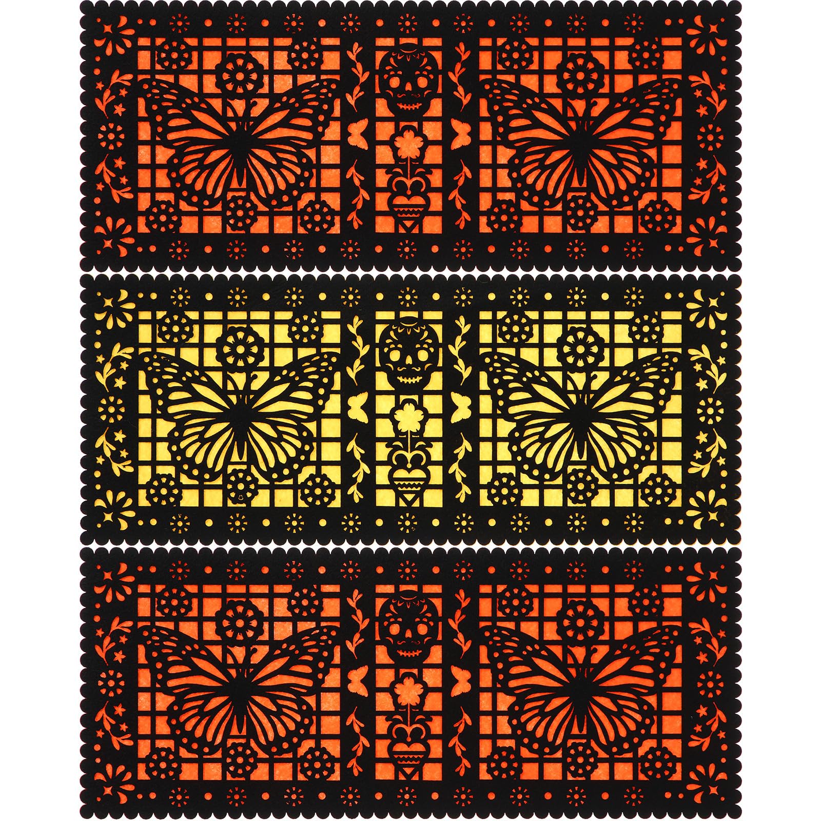 Photo 1 of ***2 PACK****Epakh 6 Pcs Felt Picado Panels, Mexican Dia De Los Muertos Ofrenda Wall Decoration, Monarch Butterfly Sugar Skull Mexican Dia De Los Muertos Altar Backdrop Decorations for Diwali Altar Grave