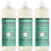 MRS. MEYER'S CLEAN DAY Liquid Dish Soap, Basil, 16 fl oz, 3 Pack | Cuts Through Grease, Removes 48-Hour Stuck on Food, Cruelty Free, Made with Essential Oils and Aloe Vera Extract