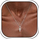 HZMAN Cross Necklace for Women, Stainless Steel Gold & Silver Crystal Cross Pendant, Dainty Small Charm Necklace, Trendy Gift for Her