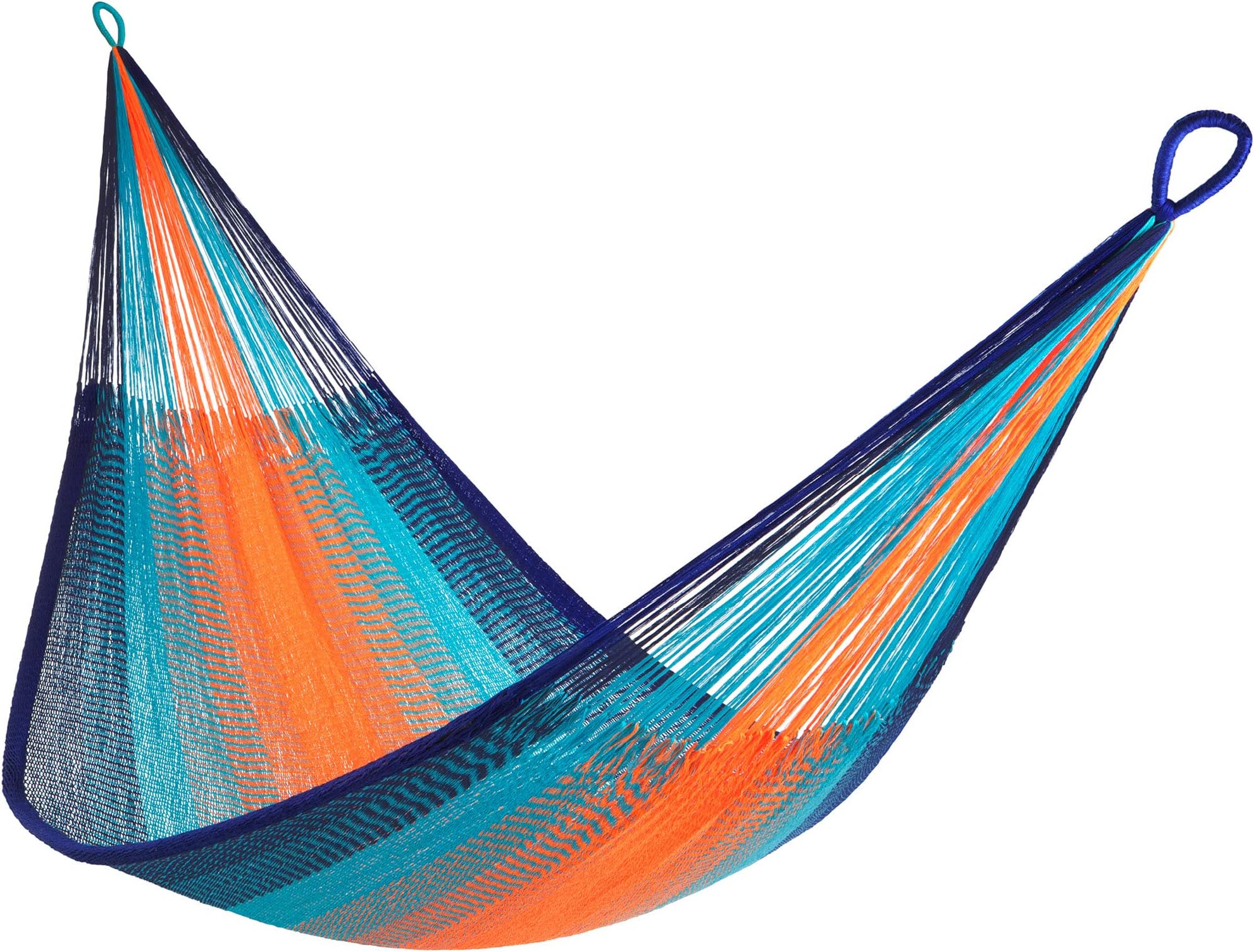 Handwoven Hammock by Yellow Leaf Hammocks - Double Size, Fits 1-2 PPL, 400lb max - Weathersafe, Super Strong, Easy to Hang, Ultra Soft, Artisan Made - Color: Blue - Orange