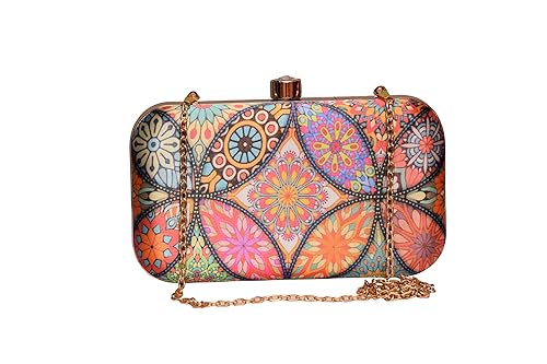 sugarcrush Womens Satin Multicolor Party Wear Hand Box Clutch Purse with Detachable Sling