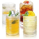Salpae Hobnail Drinking Glasses Set of 4, 16 Oz Vintage Embossed Glass Cup Kitchen Glassware Water Tumblers for Cocktails, Beer, Juice, Whiskey