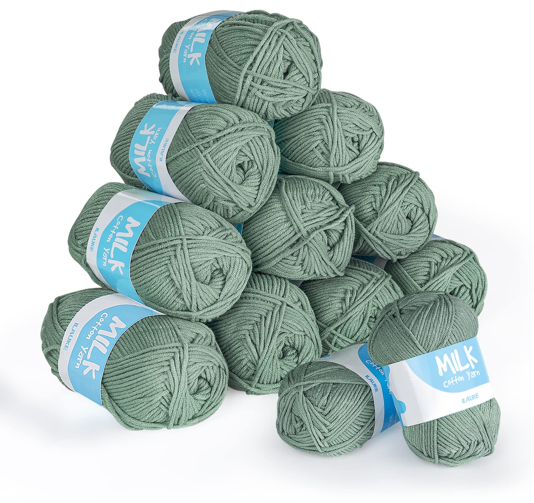 ilauke Yarn for Crochet, 12x50g Acrylic Dk Yarn, Soft Double Knitting Wool 1200M, Green Wool for Projects Handcrafts