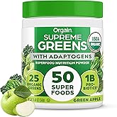 Orgain Supreme Greens Powder with 25 Organic Greens, 50 Superfoods, 1 Billion Probiotics, and Adaptogens, Vegan Greens for Gut Health and Immune Support, 1.5 Servings of Fruit and Veggies, Green Apple