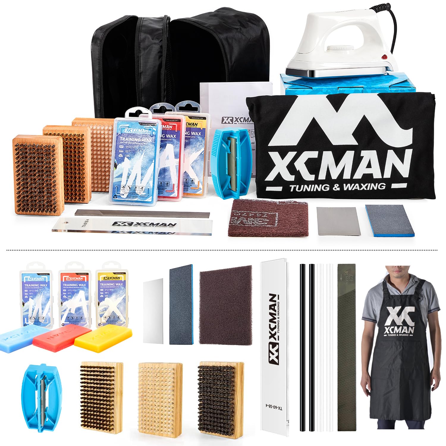 Kit de ajuste y depilación de snowboard de esquí de XCMan con hierro de cera, cera de entrenamiento de esquí, sintonizador de borde, ptex, pincel de depilación de esquí, raspador de cera