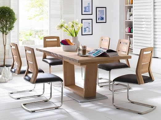 Esszimmer Set Tisch 180 X 100 Cm Eiche Bianco Massiv Geolt Mit 6 Schwingern Amazon De Kuche Haushalt